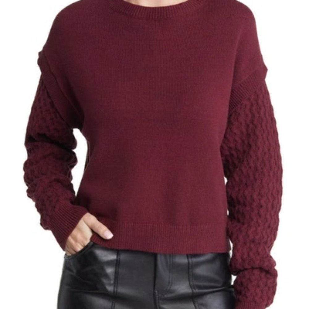 Open Edit Stitch Sleeve Cotton Blend Sweater in Natural Size 1X - Picture 7 of 15